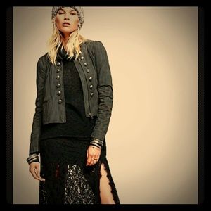 Free People Faux Femme Suede Gunmetal Band Jacket